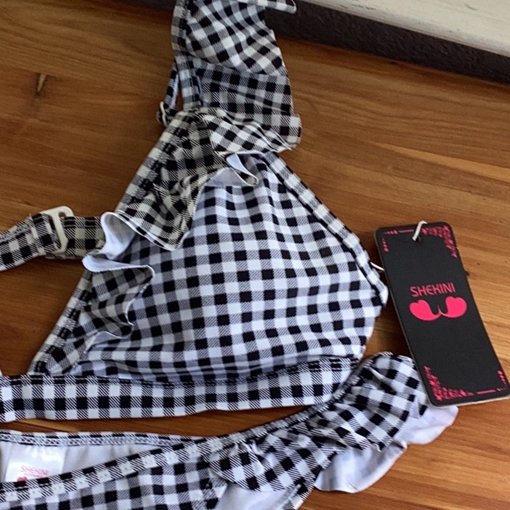 Black and White Gingham Bikini Set - Picture 2 of 9
